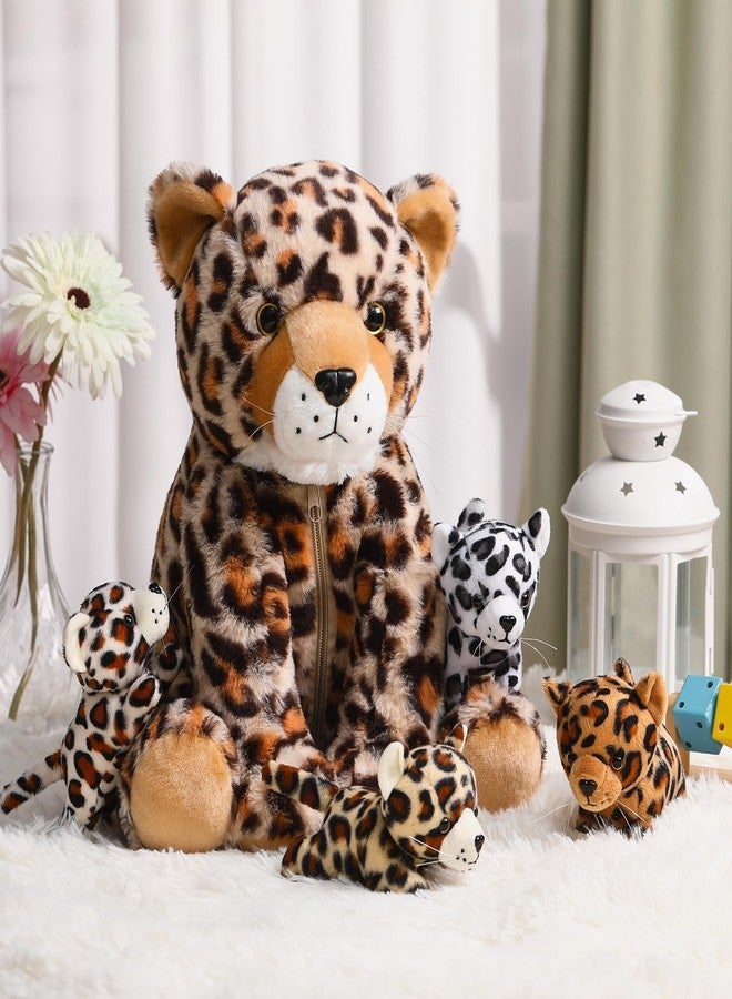 Silipull 5 Pcs Cheetah Stuffed Animals for Kids Large Mommy Cheetah Plush with 4 Baby Leopard Plush Toys in Tummy for Girls Boys Birthday Forest Party Decors(Sitting Style) - Image 5